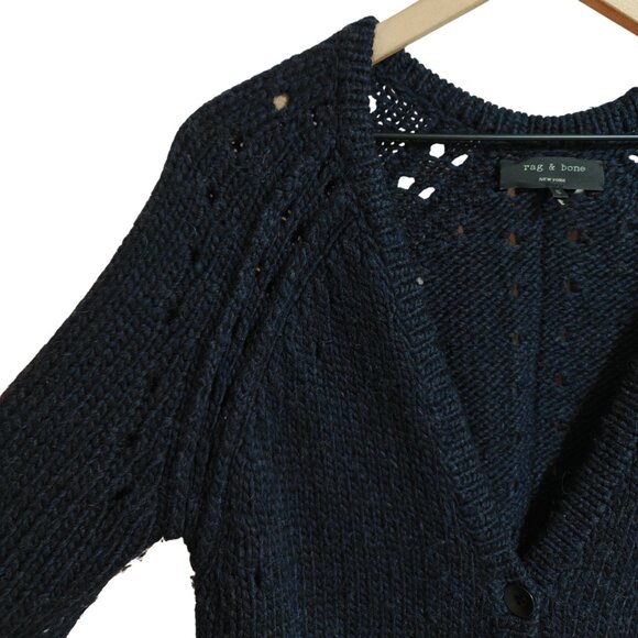 Rag & Bone Fenway Dark Blue Alpaca Wool Blend Crochet Cardigan S - Picture 4 of 10